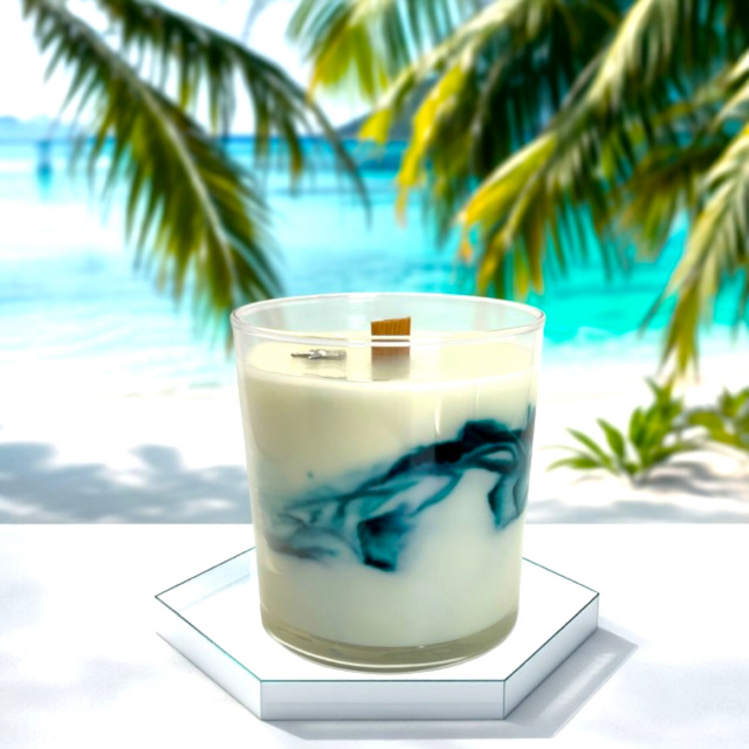 Teal Marbled Jar – 9 oz Wood Wick Candle
