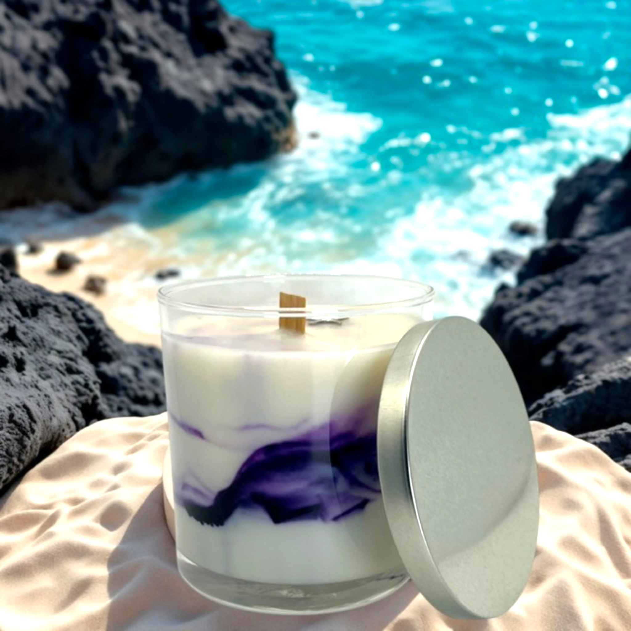Purple Marbled Jar – 9 oz Wood Wick Candle